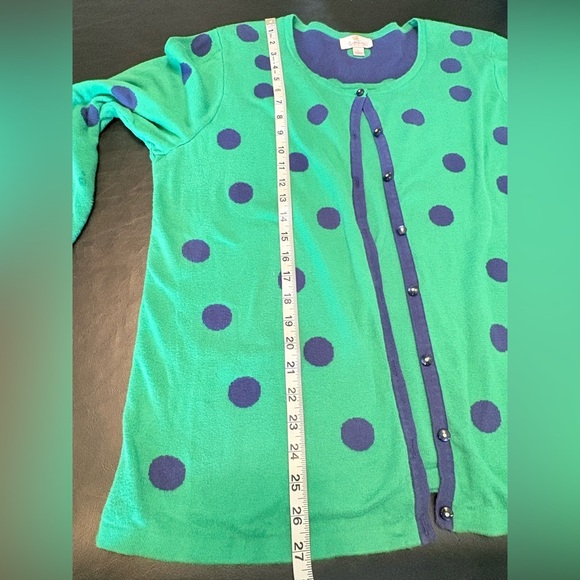 Quacker Factory Women L Sweater Green Blue Polka-Dot Cardigan With Attached Top - Picture 13 of 13